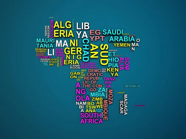 Mapa África Com Todos Estados Seus Nomes Ilustração Azul — Fotografia de Stock