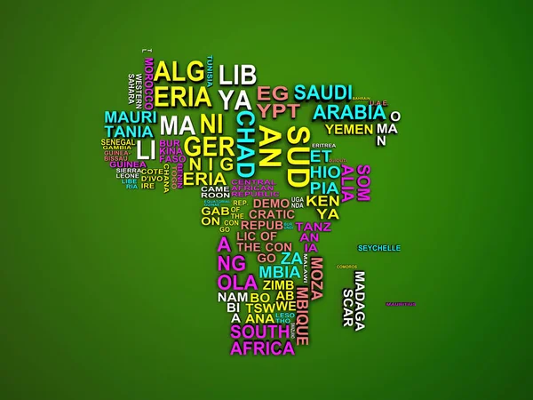 Afrika Harita Tüm Ülkeler Onların Adları Resimde Yeşil — Stok fotoğraf