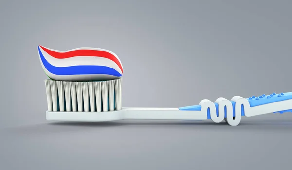 Blue Toothbrush Toothpaste Close Render Grey Background — Stock Photo, Image