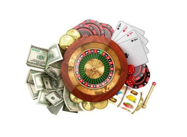 Concepto Moderno Ruleta Del Logotipo Del Casino Está Rodeado Por — Foto de Stock