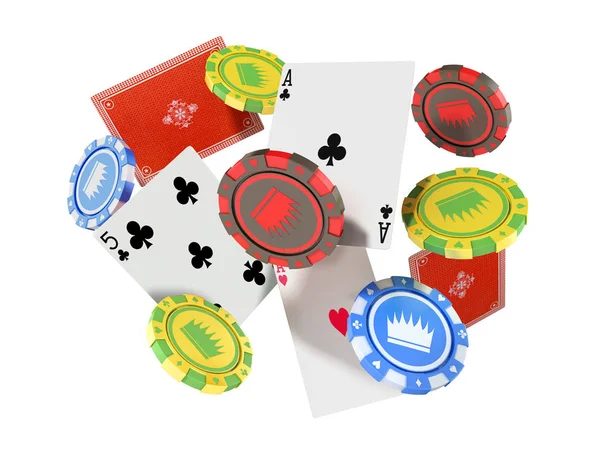 Modern Concept Casino Games Falling Casino Chips Aces Render Isolated — Stock Photo, Image