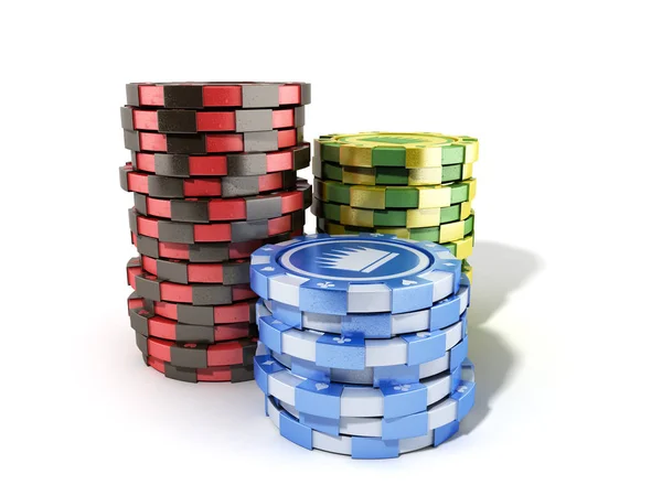 Casino Farbchips Isoliert Auf Weiß Realistische Renderobjekte Auf Weiß — Stockfoto