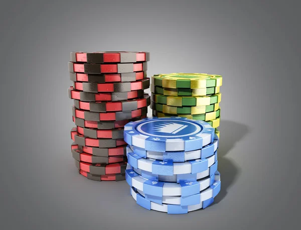 Casino Farbchips Isoliert Auf Weiß Realistische Renderobjekte Auf Grau — Stockfoto