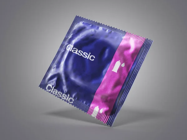 Condom Pack Render Fundo Cinza — Fotografia de Stock