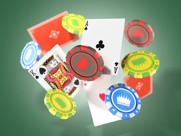 Moderna Begreppet Casino Spel Fallande Kasinomarker Och Ess Med Render — Stockfoto