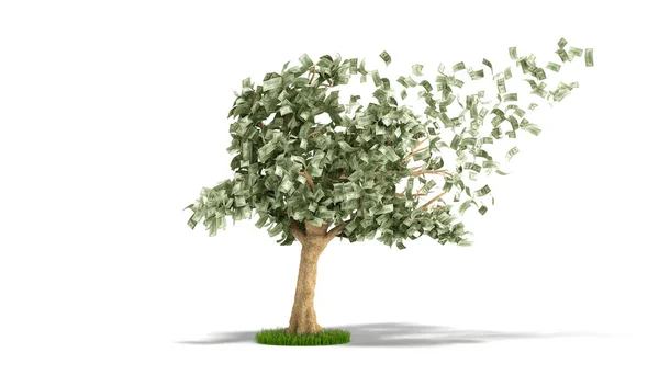 Dollarbaum Mit Hundert Dollar Scheinen Auf Weißer Illustration — Stockfoto