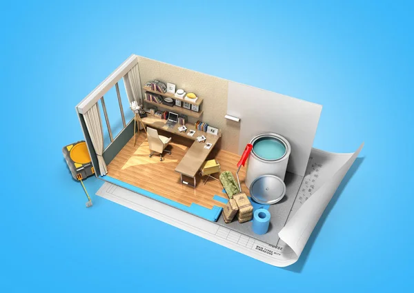 Concept Repair Work Isometric Low Poly Home Room Renovation Icon — Stock Photo, Image