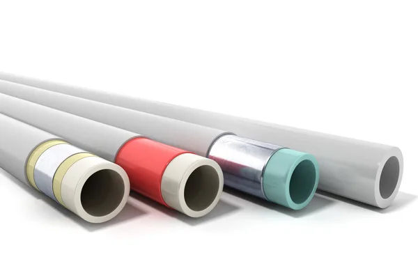 Diferentes Tubos Água Plástico Camadas Renderizar Branco — Fotografia de Stock