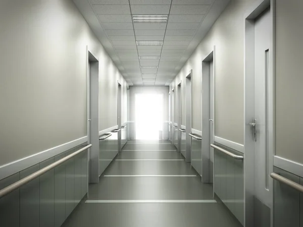 Klinik Medis Modern Latar Belakang Kabur Koridor Luas Fasilitas Medis — Stok Foto