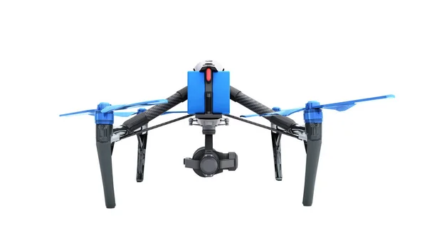 Quadrocopter Bílá Dron Fotoaparátem Létání Modré Obloze Konceptu Aero Film — Stock fotografie