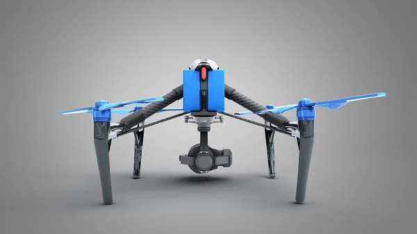 白色无人机 Quadrocopter 与相片照相机飞行在蓝天空气膜概念3D 渲染灰色 — 图库照片