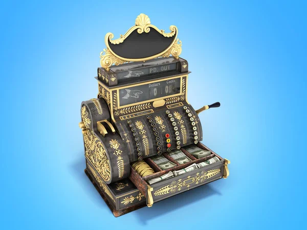 Old Vintage Cash Register Render Blue Background — Stock Photo, Image