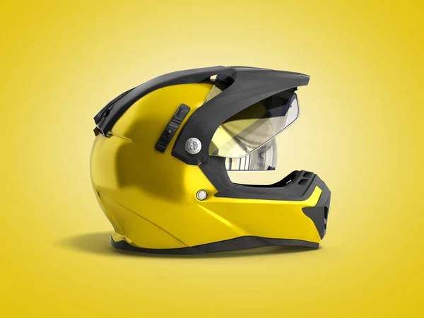 Yellow Motocross Helmet Render Yellow Background — Stock Photo, Image