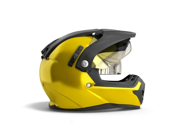 Yellow Motocross Helmet Render White Background — Stock Photo, Image