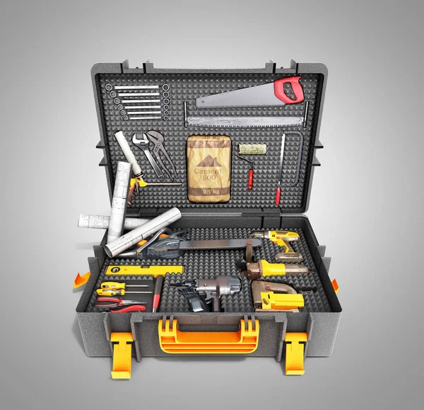 Set Tools Case Render Grey Background — Stock Photo, Image