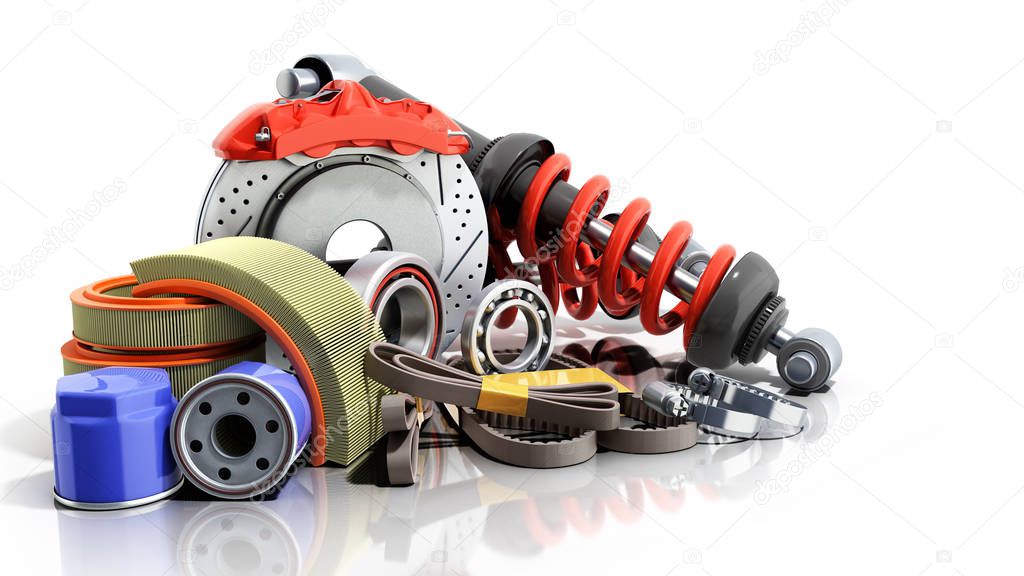 concept of vehicle maintenance automotive supplies 3d render on a white background