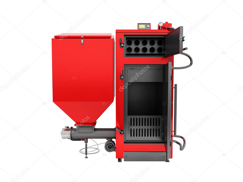 Solid fuel boiler 3D rendered image in white no shadow