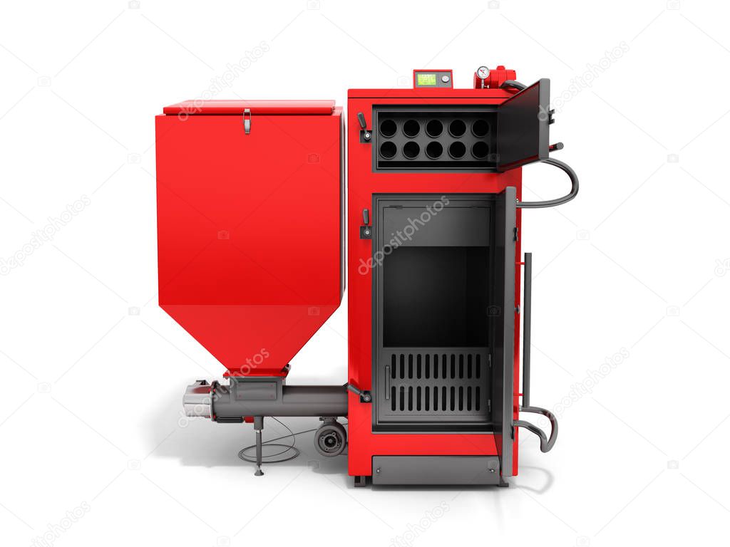 Solid fuel boiler 3D rendered image in white