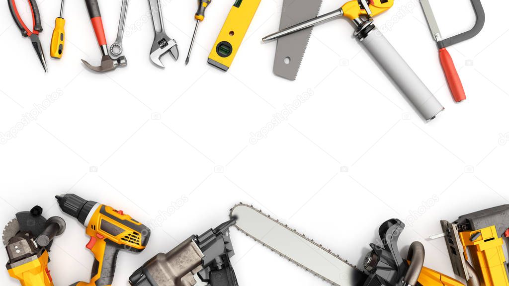 construction background with tools 3d render on white