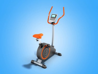 modern spor egzersiz bisikleti sarı mor 3d render mavi zemin üzerine