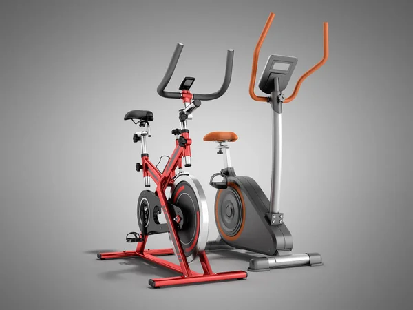 Zwei Moderne Sport Heimtrainer Gelb Lila Rendering Auf Grauem Hintergrund — Stockfoto