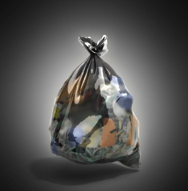 bir çöp torbası 3d render gri arka plan üzerinde Kapat 