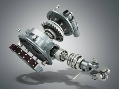 Kamyon tekerleği sürücü ve sistem 3d render Grey frenleme