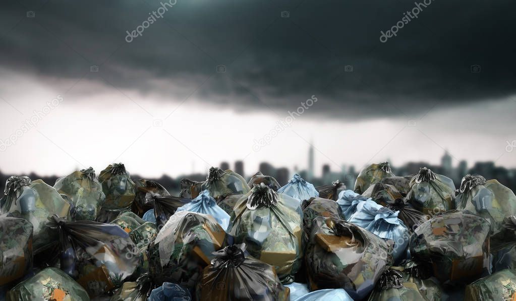 modern concept of environmental problems close up of a garbage bags stack 3d render 