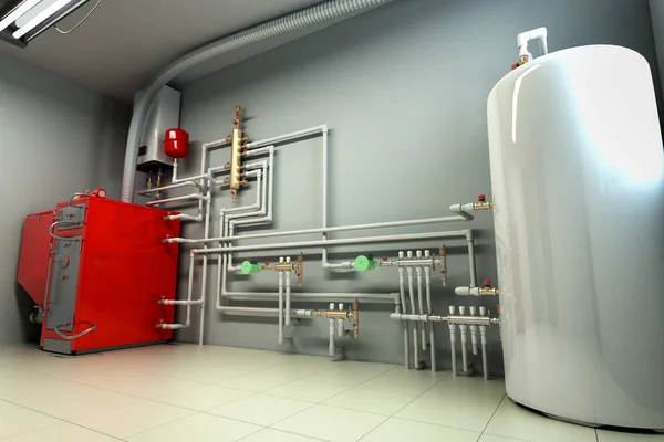 Boiler Ζεστού Νερού Λεβητοστάσιο Σύστημα Θέρμανσης Καθιστούν — Φωτογραφία Αρχείου