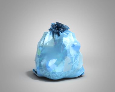 Mavi çöp torbası 3d render gri arka plan üzerinde Kapat 