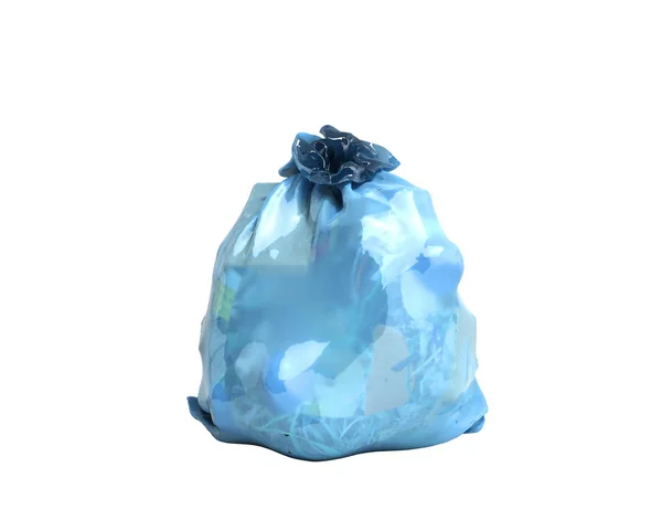Beyaz Zemin Üzerine Mavi Çöp Torbası Render Gölge Yok Yakın — Stok fotoğraf