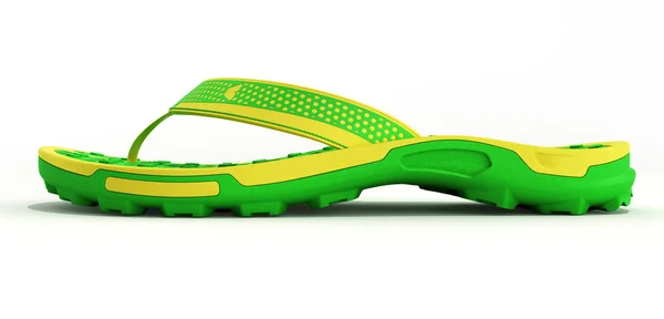 Yellow Green Rubber Male Beach Slipper Sneaker Perforation Render Isolated — Stock Photo, Image