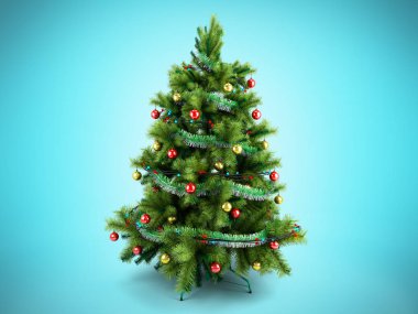 Renkli oyuncaklar 3d render mavi izole ile Noel ağacı