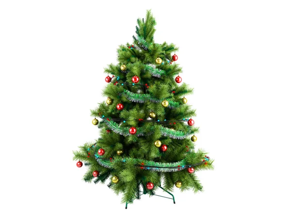 Albero Natale Con Giocattoli Colorati Rendere Isolato Bianco Senza Ombra — Foto Stock