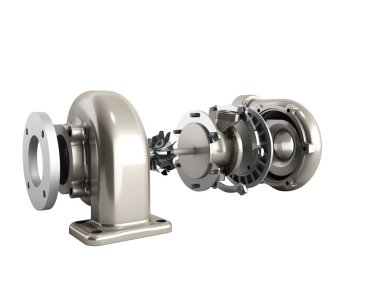 Otomotiv Turbo türbin 3d render üzerinde beyaz gölge yok
