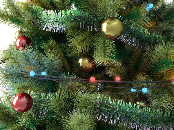 Albero Natale Vicino Con Giocattoli Colorati Rendere Isolato Bianco — Foto Stock