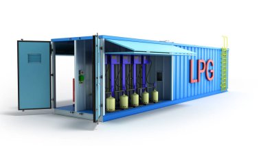 LPG Gaz Dolum İstasyonu 3d render beyaz