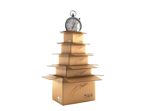 New Years Shipping Concept Boîtes Carton Sous Forme Arbre Noël — Photo