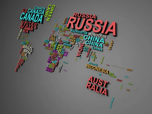 Världskartan Med Alla Stater Och Deras Namn Illustration Grå — Stockfoto