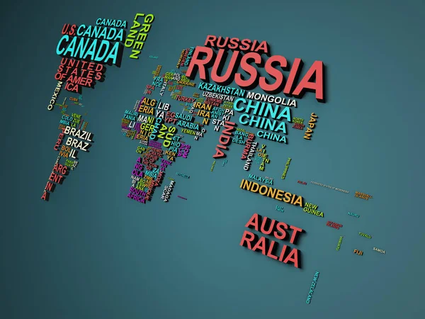 Карта Мира Всеми Государствами Названиями Иллюстрация Синем — стоковое фото