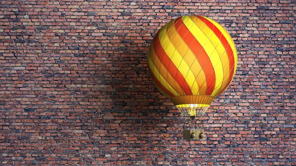 Hot Air Color Balloon Cast Shadow Wall Render Brick Background — Stock Photo, Image