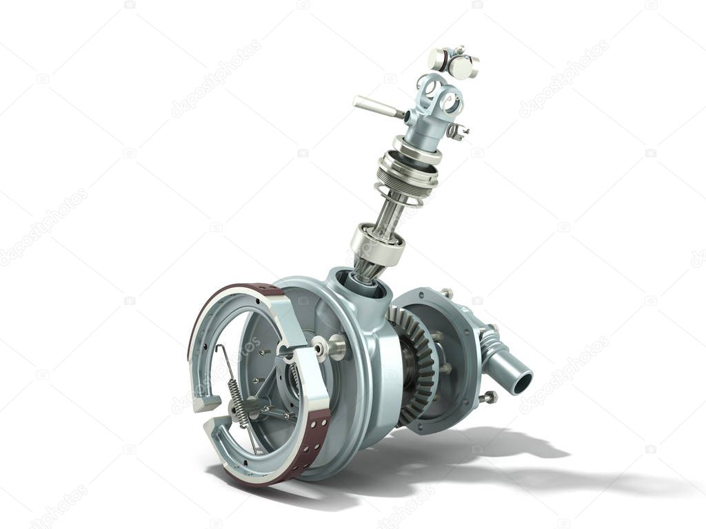 truck wheel drive and braking system 3d render on white