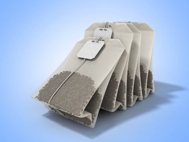 Paket çay 3d render mavi arka plan 