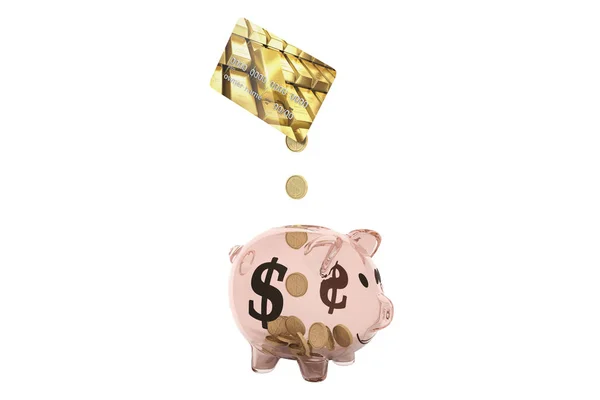 Concept Savings Dollar Coins Fall Credit Card Money Pig Render — Stock Fotó