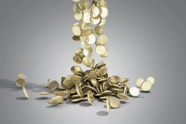 Χρυσών Νομισμάτων Σύμβολο Του Δολαρίου Πέφτουν Στο Graund Απεικόνιση Γκρίζο — Φωτογραφία Αρχείου