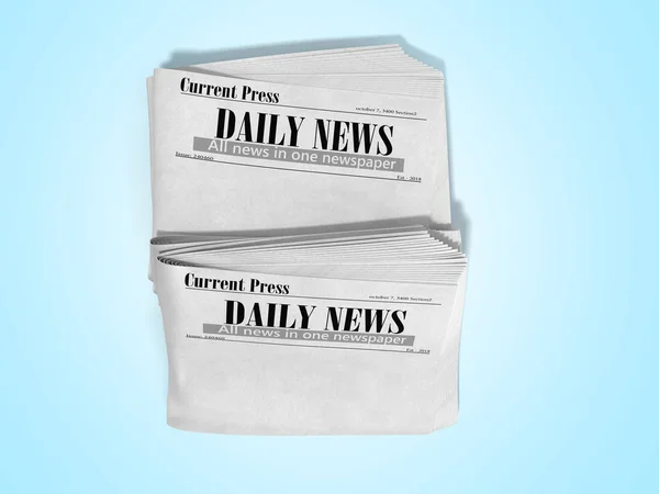 empty newspaper in stack 3d render on blue
