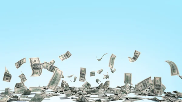 Yüz Dolarlık Banknotlar Alanı Mavi Zemin Üzerine Düşmek — Stok fotoğraf