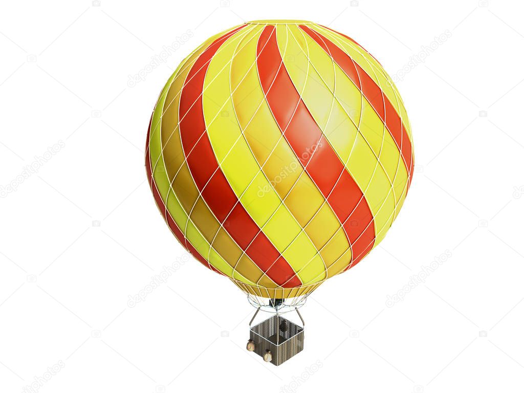 Hot Air color balloon 3d render on white background