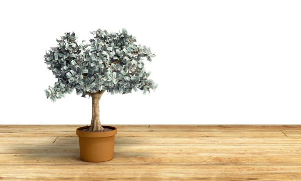 Arbre Dollar Avec Des Billets Cent Dollars Poussant Hors Pot — Photo