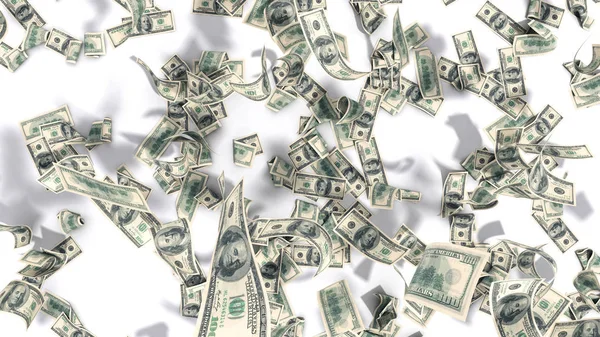 Honderd Dollar Biljetten Vallen Graund Witte Achtergrond — Stockfoto
